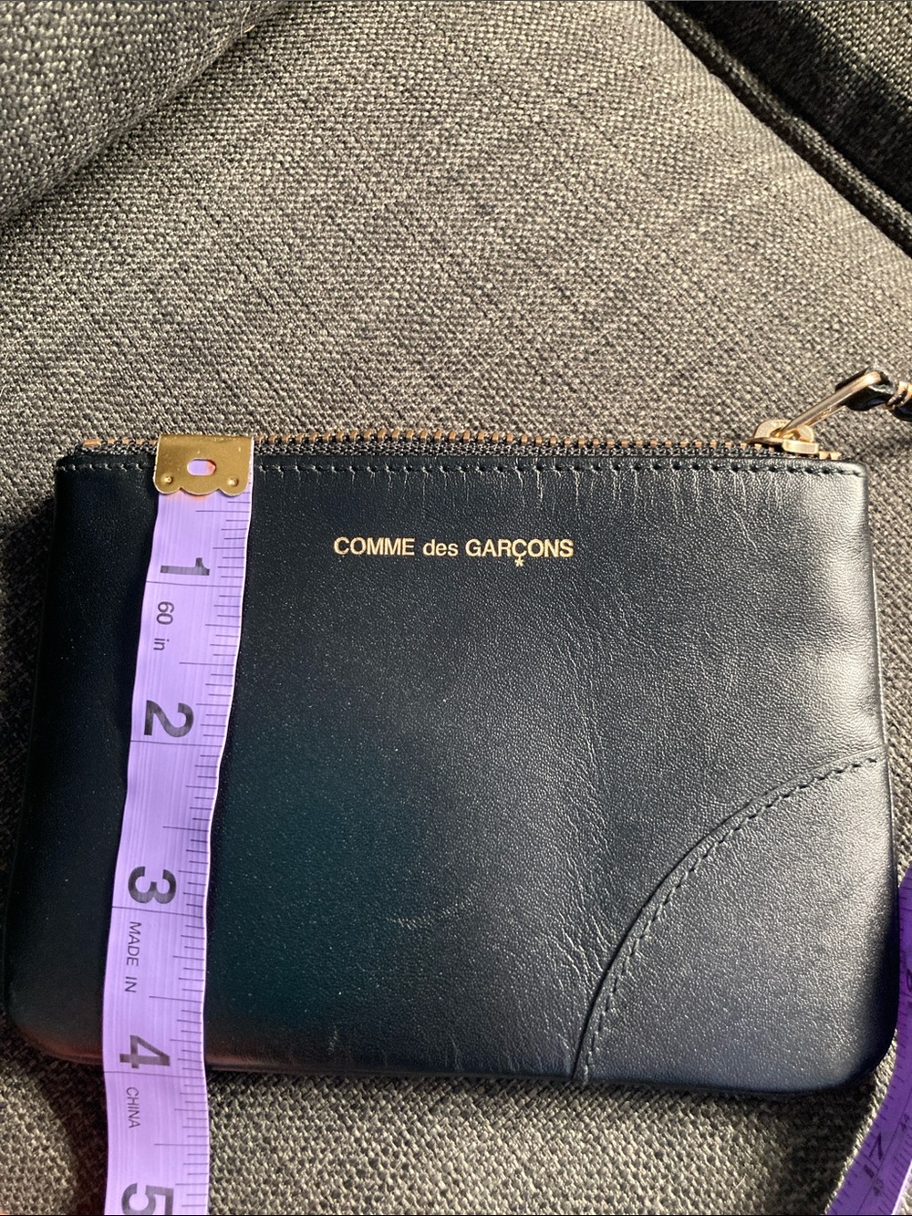 Comme des Garçons Black Leather Zip Pouch with Gold Hardware unused
